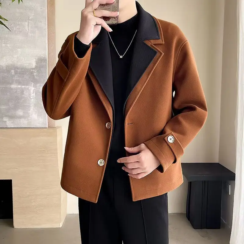 Men's Winter Padded Thick Wool Jacket Layered Rugged Chic Two-Piece Style Trendy Luxury Handsome Coat Outerwear Top