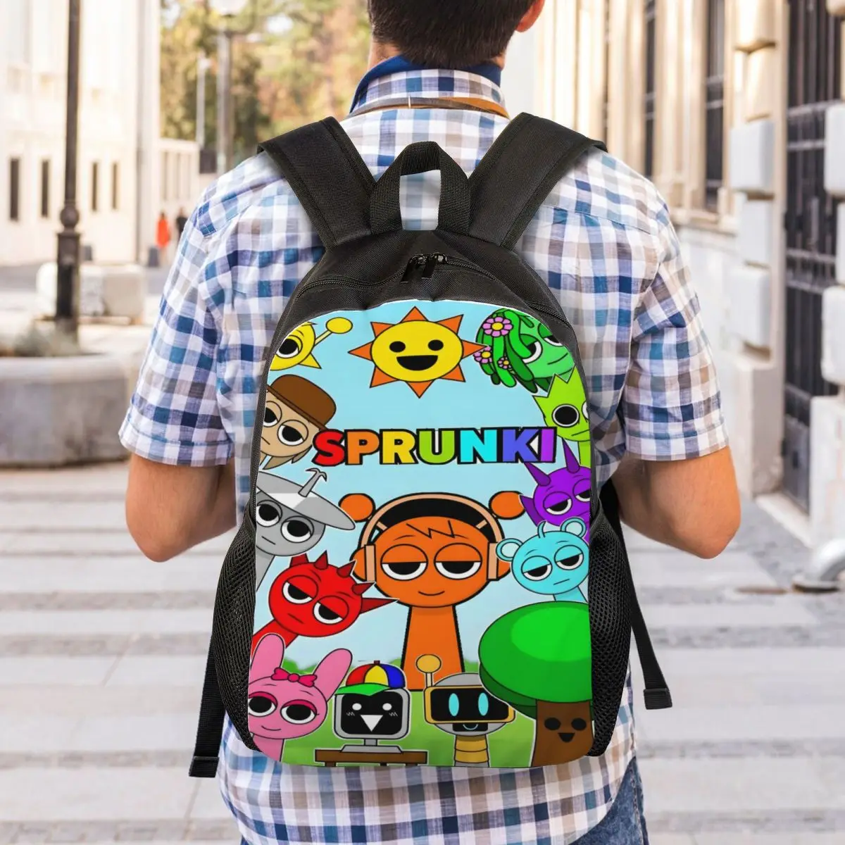 Mochila para ordenador portátil Sprunki personalizada, mochila básica para hombres y mujeres para estudiantes universitarios, bolsa de juegos de música