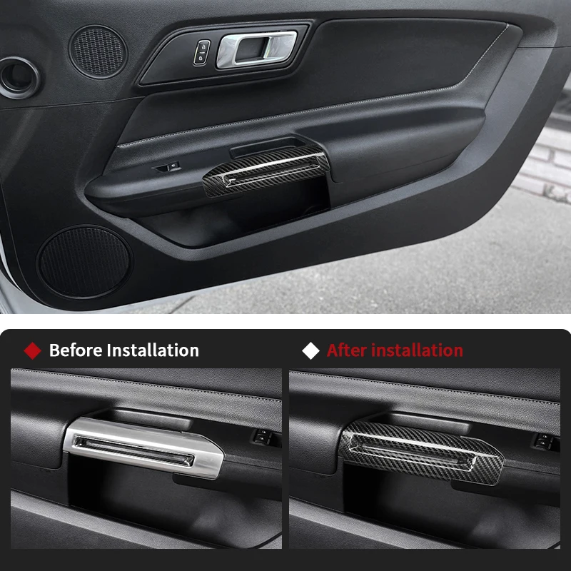 Tiypeor Carbon Fiber Inner Door Handle Decorative Frame For Ford Mustang 2015-2024 Interior Accessories Decorative Protective