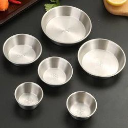 Stainless Steel Condiment Sauce Cups Multifunctional Round Fruit Plate Cake Plate Bone Tray BBQ Plate Flat Bottom Shallow Tray