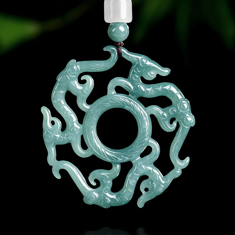 Grade A Natural Myanmar Jadeite Dragon Pendant Necklace Gemstone Fashion Amulet Accessories Vintage Real Jade Gifts for Women