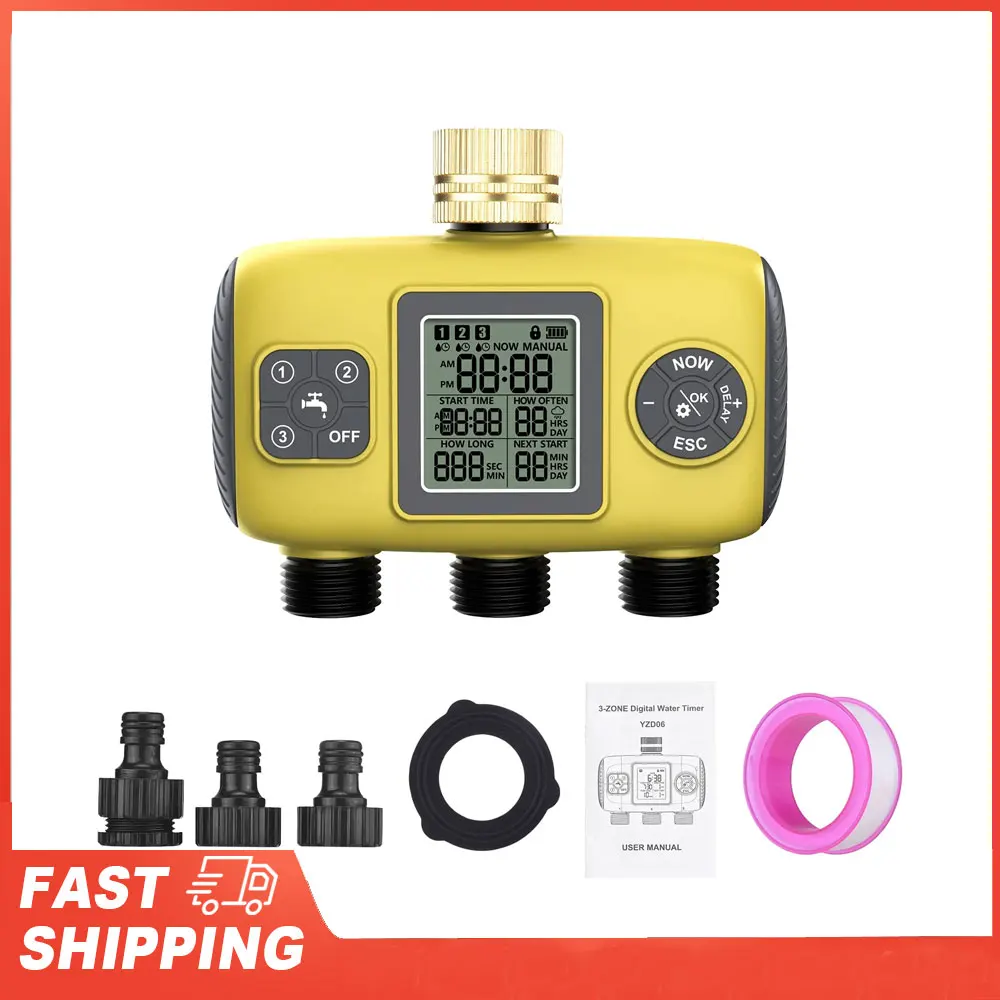 

Automatic Timing Valves Controller Inlet Rain Delay Water Water Timer Irrigation System with 3 Outlets for Garden Programmable