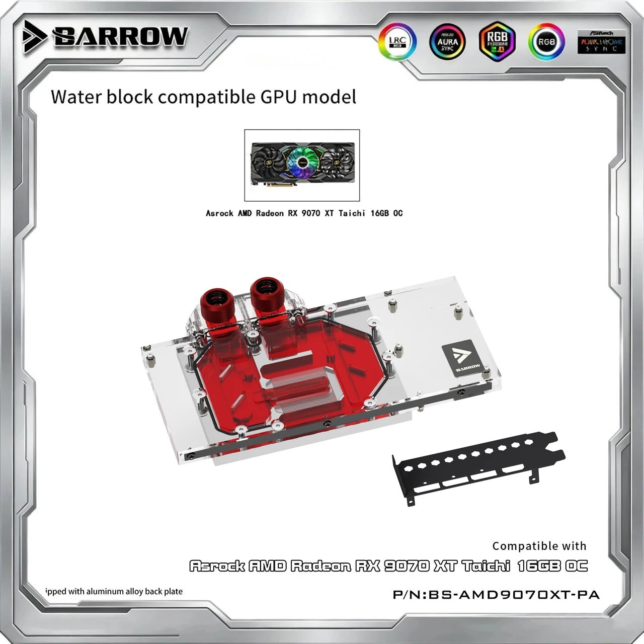 Barrow  BS-AMD9070XT-PA GPU Water Block for ASRock Radeon RX 9070 XT Taichi OC Video Card / Thickened Copper Plate