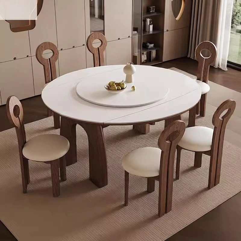 

Restaurant retractable solid wood dining table household small apartment solid wood dining table simple square and round dual-pu
