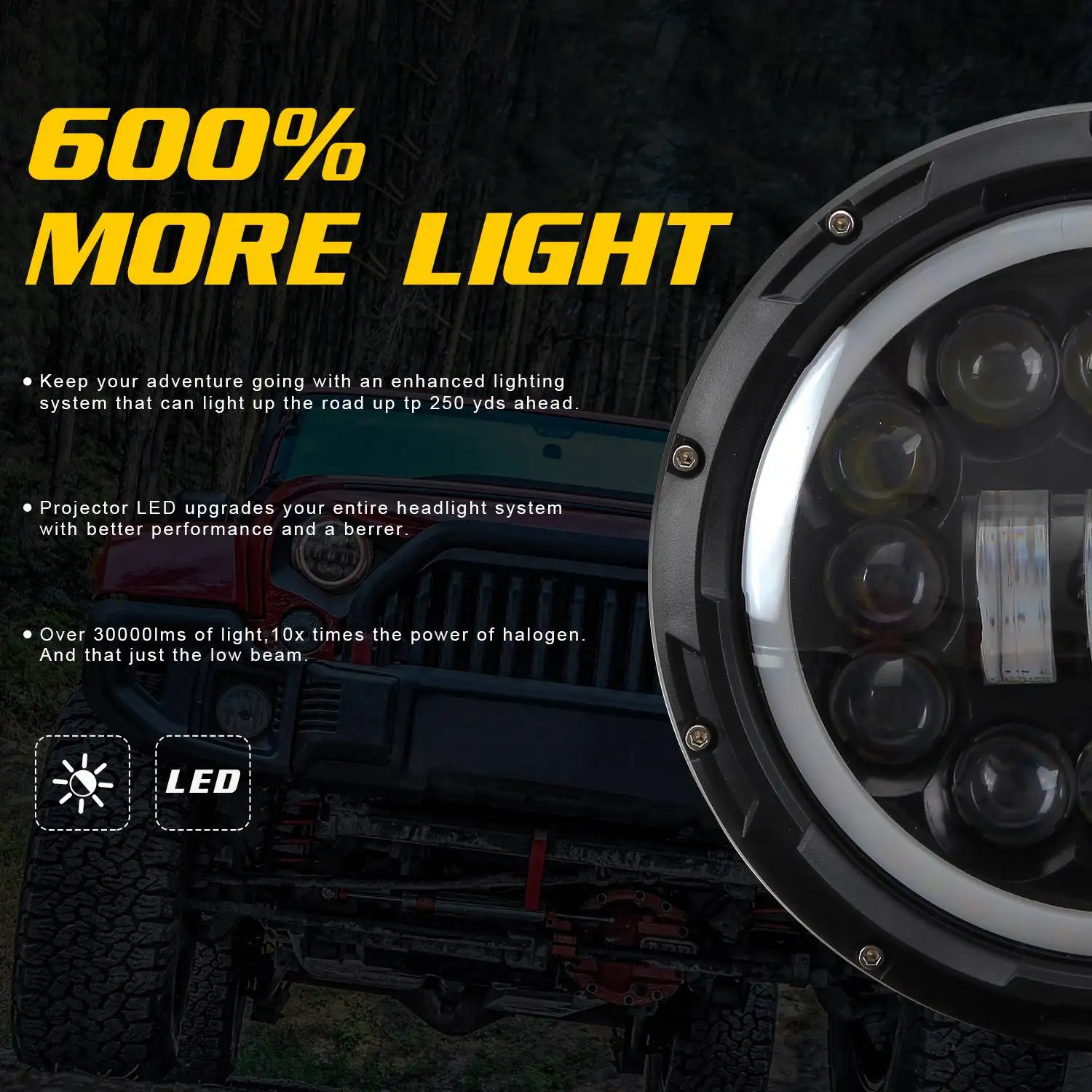 H4 400W 7Inch LED Head Light Lamp with for Lada Niva Urban 4X4 Suzuki Samurai for Jeep Wrangler Off Road