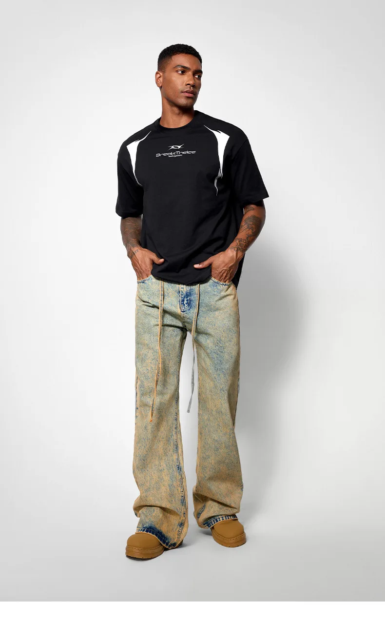 2025 Men's Post-Apocalyptic Washed Jeans-Distressed Vintage Bell Bottom Pants, American Retro Wide Leg Streetwear Denim