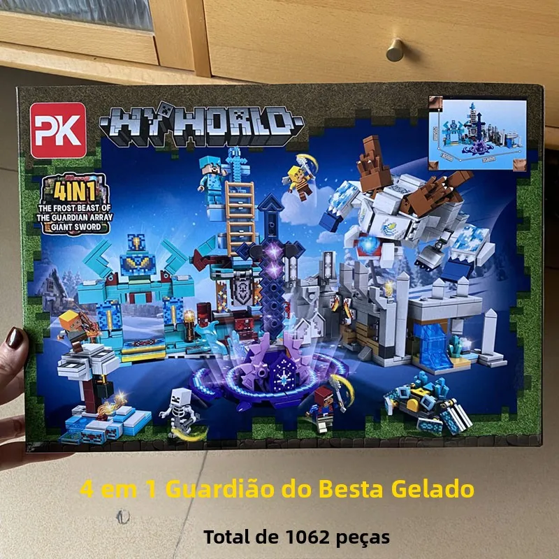 Brinquedo de Montar 4 em : Blocos de Construção de Cenário de Proteção com Espada Gigante Monstro de Gelo - Presente Educaci...