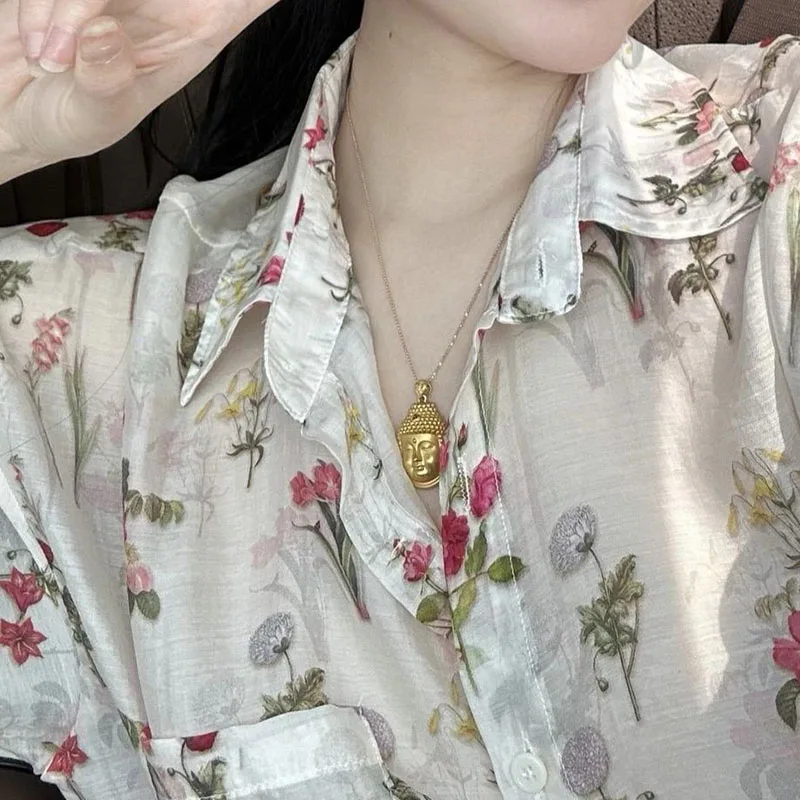 French retro floral shirt in the summer of 2024, the new western style and thin long-sleeved sunscreen top women's dress.