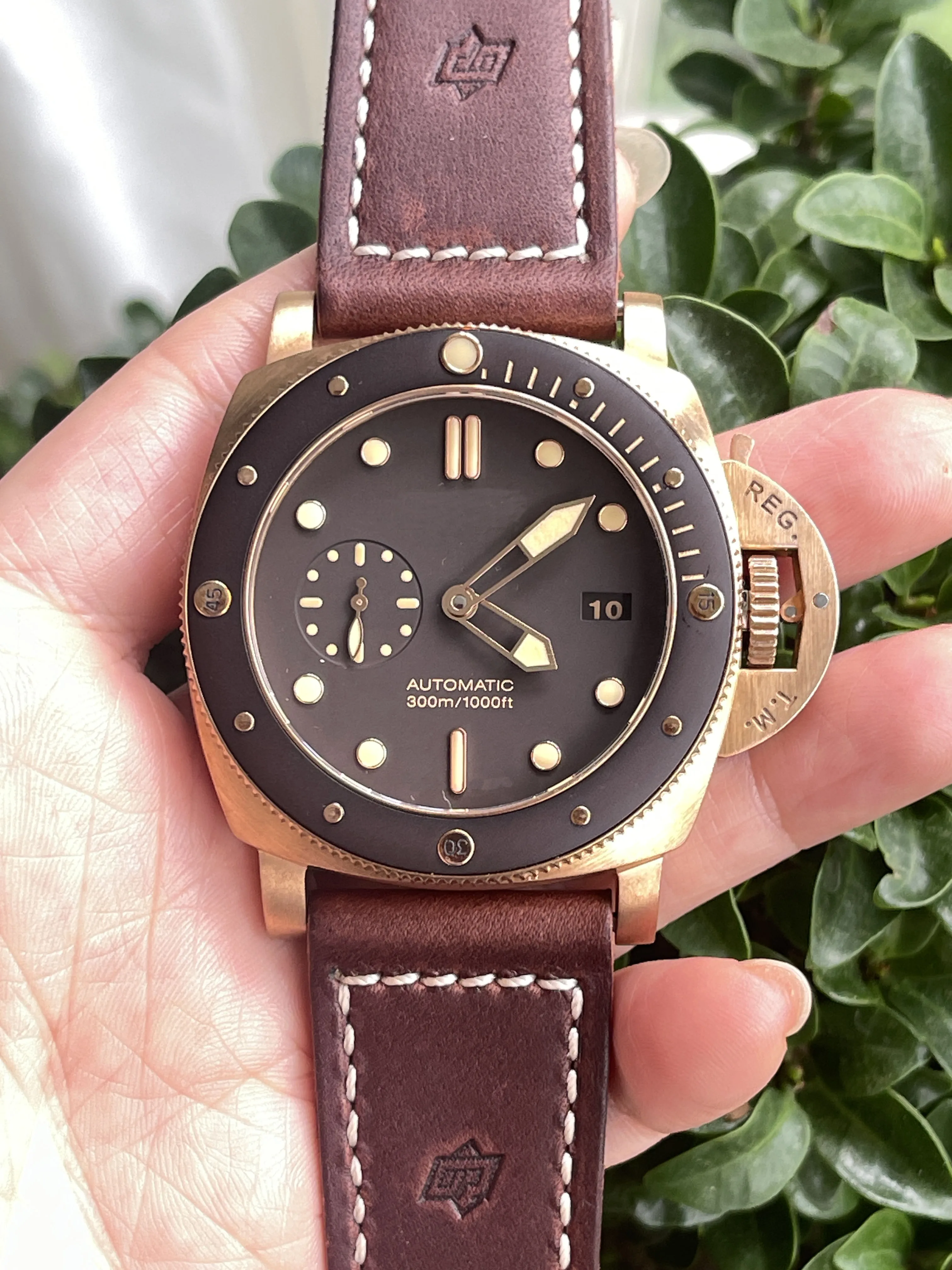 أفضل جودة pam 312 968 1518 1676 1467 p9000 التلقائي الميكانيكية ألياف الكربون البرونزية 44/42/47 مللي متر رجل ساعة رجالي رجل