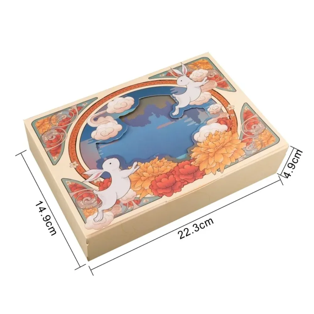 النمط الصيني كعكة القمر التعبئة والتغليف هدية صندوق لطيف اليدوية صفار البيض هش صندوق 6 شبكات مع نافذة منتصف الخريف كعكة القمر صندوق هدايا #6