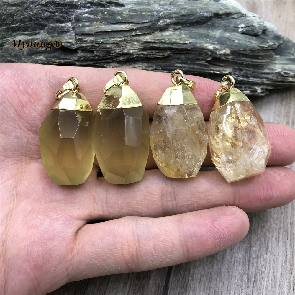 

Faceted Natural Lemon Quartz Crystal Citrines Cutting Nugget Necklace Pendants MY220772