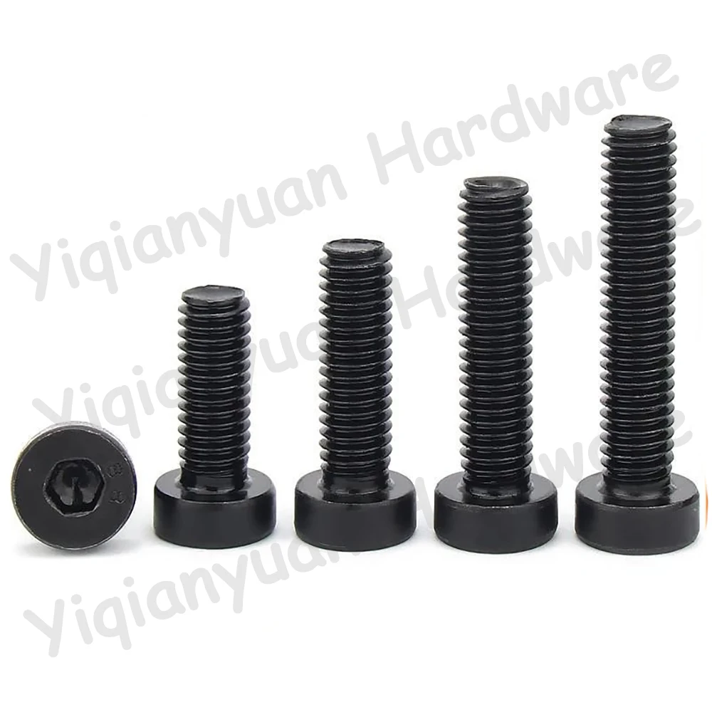 Śruba z łbem stożkowym Yiqianyuan M3xP0.5, klasa 8.8, stal stopowa, z gniazdem sześciokątnym, czarna, śruba imbusowa, niski profil, DIN7984