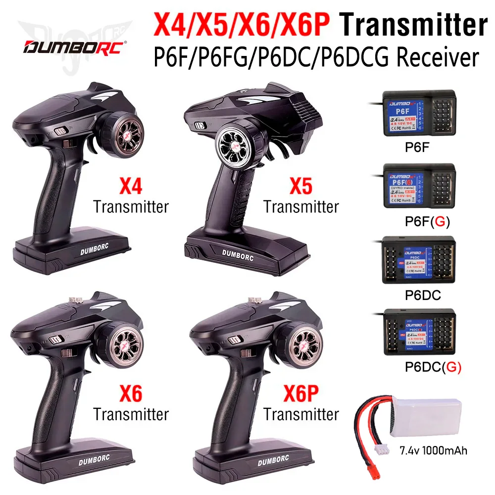 Transmisor de Control Remoto DUMBORC 2.4G 6CH X6 con Receptor Giroscópico P6FG y Juego de Luces LED para Coche RC Crawler Axial SCX10 1/10 1/8