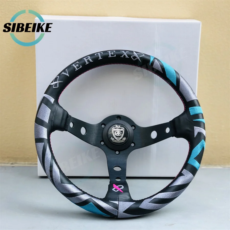 JDM Vertex Labyrinth Leather Steering Wheel 13inch Universal Deep Dish Sports Steering Wheel