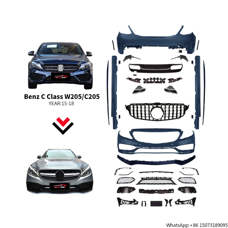 

Комплект кузова автомобиля для W205, обновленный в стиле, бамперы, капот, крыло, задний диффузор, боковые юбки 2015-2018