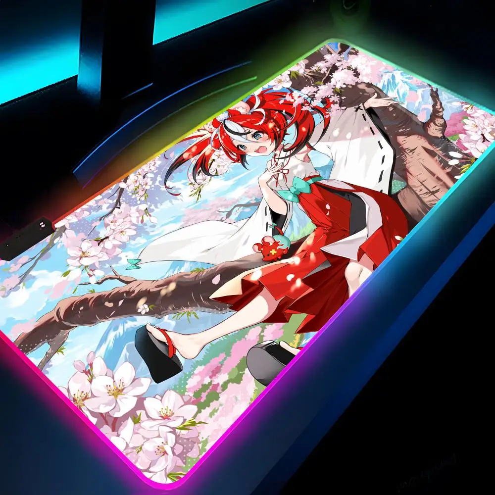 Hololive Hakos Baelz Mouse Pad Gaming LED 700x300 Mouse Mat Mousemats Table Pads PC Desk Mat RGB Keyboard Mat Birthday XXL