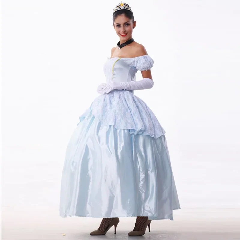 Deluxe Kigurumi Blue  Adult Cinderella Princess Dress Halloween Party  Costume Women Uniform