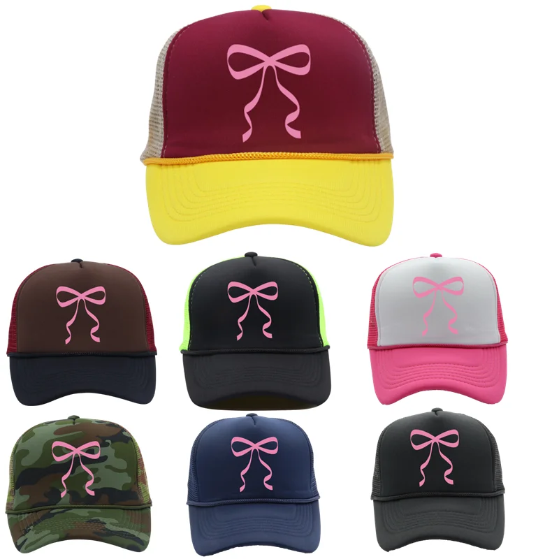 

New Bow Printed Mesh Baseball Cap Men's and Women's Spring and Summer Versatile Breathable Adjustable Shade Truck Gorras