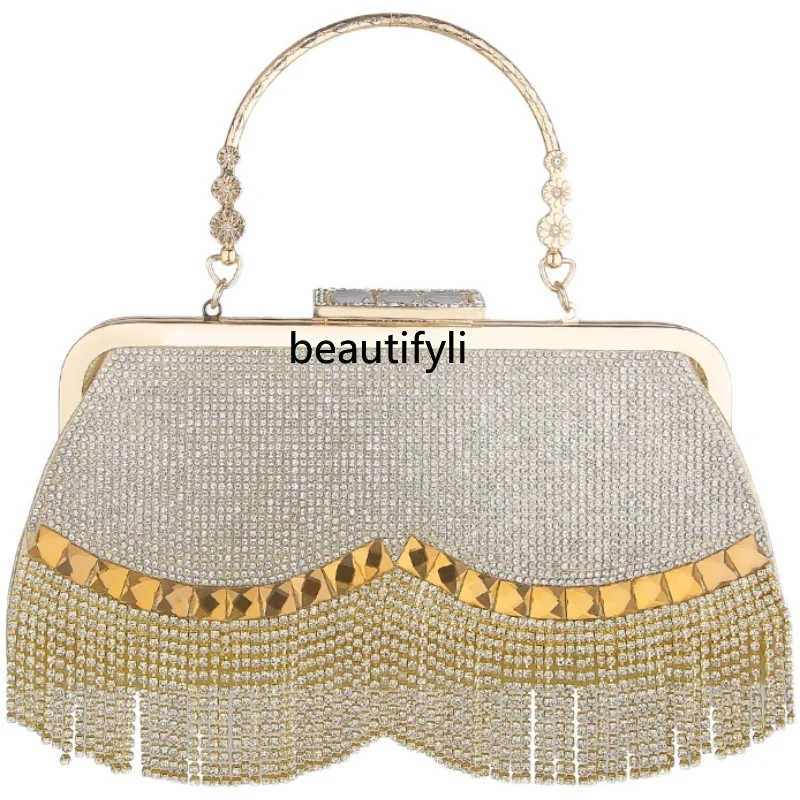 Clutch Bag Diamond-Embedded Dinner Tassel Small Bag with Diamond Women's Hand Bag