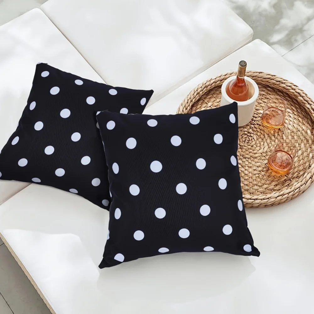 1PC Throw Pillow Cover,Black White Polka Dot Print,Minimalist Retro Style,For Sofa Bedroom Couch Home Decor