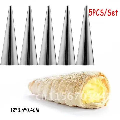 5 Large Stainless Steel Spiral Croissants Molds Conical Tube Cone Roll Moulds Pastry Cream Horn Cake Bread Mold