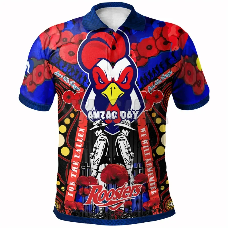 2024 Summer shirts women for men Anzac Day Watercolour Remembrance Roosters 3D printed Short sleeve t shirts Tops camisas