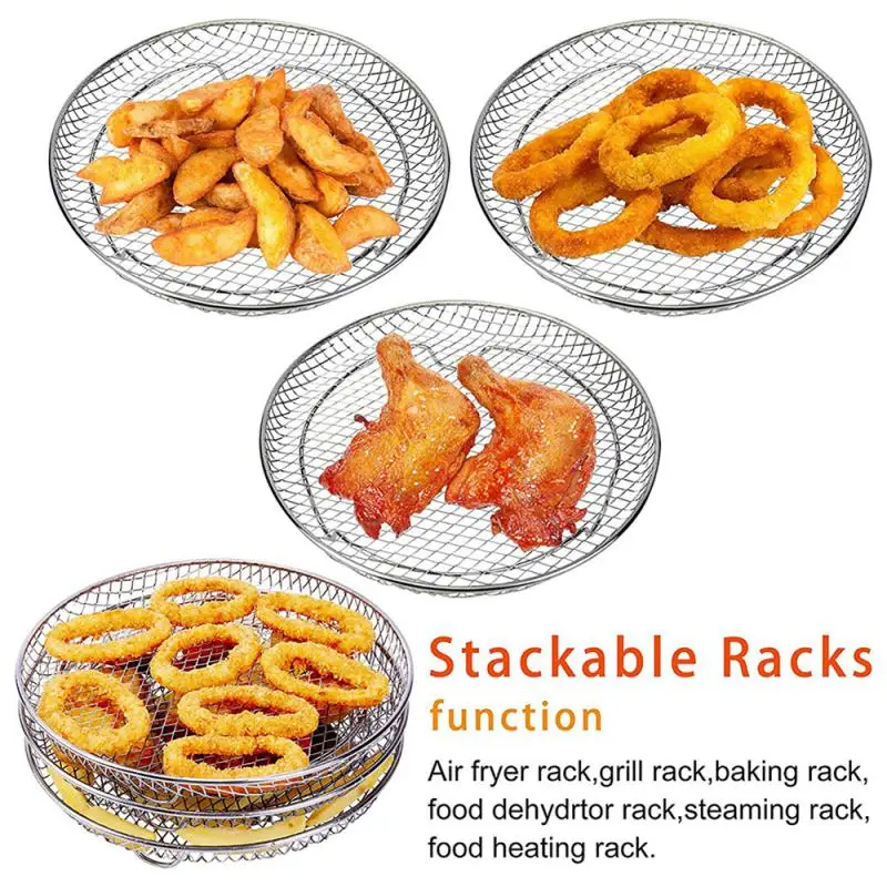 3-layers Air Fryer Rack Stackable Grid Grilling Rack Stainless Steel Anti-corrosion Baking Tray for Kitchen Oven Steamer Cooker