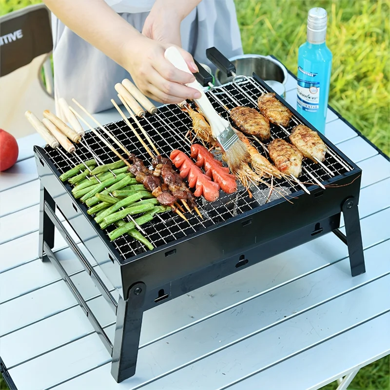 1 Pc Portable Folding BBQ Grill Smoke-Free Stainless Steel Wire Mesh With Charcoal Stove Suitable For Outdoor Cooking