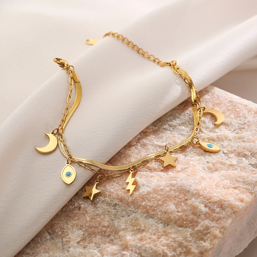 316L Stainless Steel Punk 2 Layer Bracelet Simple Irregular Chain Gold Colour Women Girl Jewelry Birthday Present