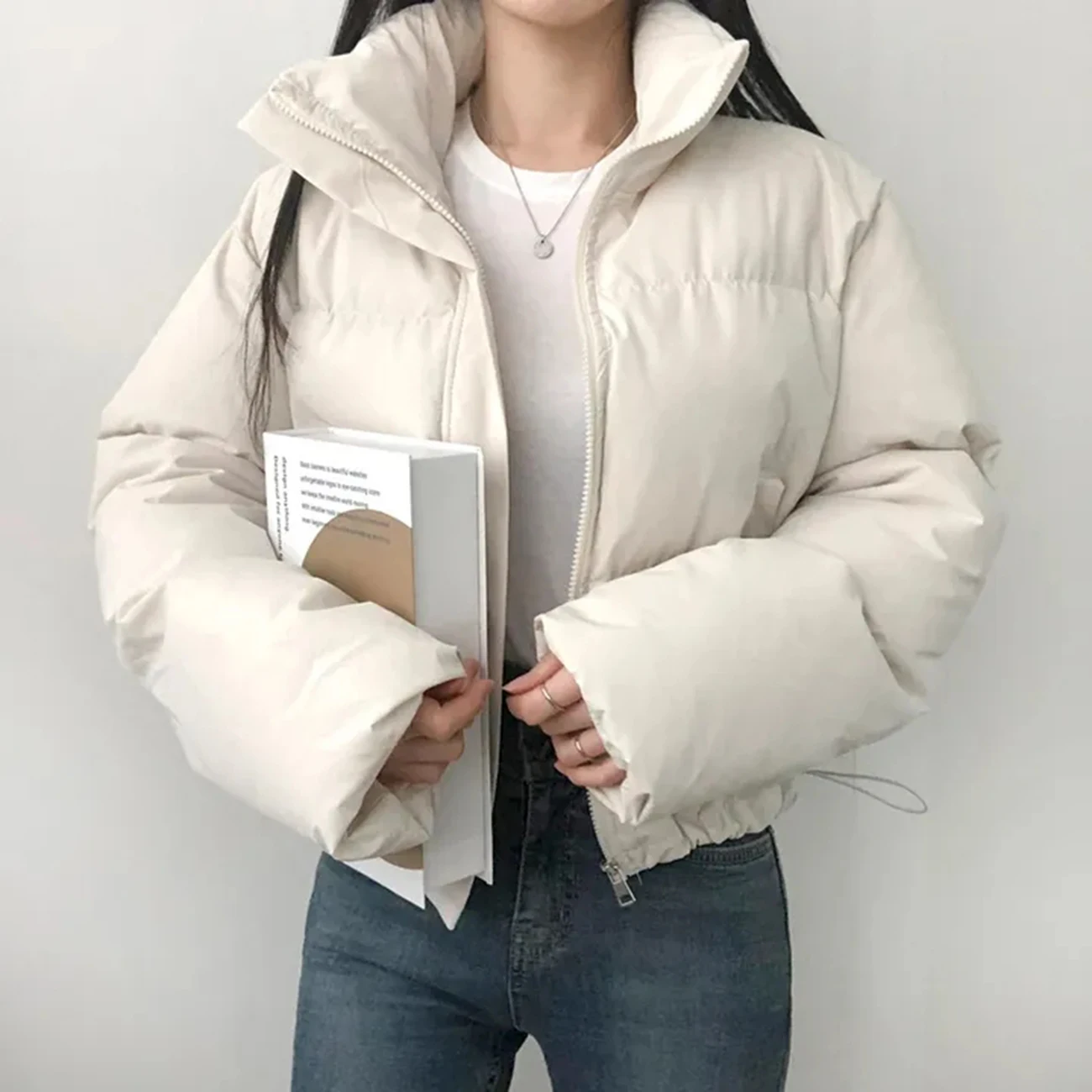 AI.Fashion Winter Basics Stand Collar Parkas Women Thick Simple Coats Women Elegant Solid Short Padded Jackets Female Ladies