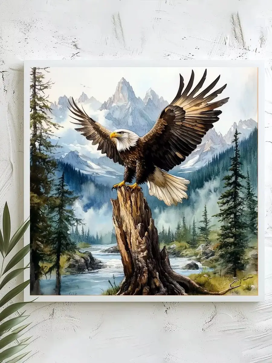 1 Stück 40x40 cm/15,74 Zoll, 11Ct/14Ct Kreuzstich-Set, DIY Valentinstagsgeschenk, Stickerei-Set für Festlichkeiten, Weißkopfseeadler im Tal – Detail 1