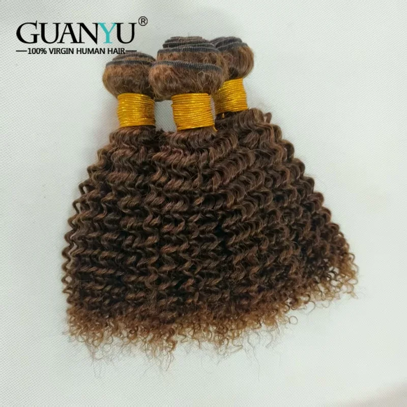 

# 4 шоколадно-коричневых странных вьющихся цветных пучка волос с застежкой, бразильские человеческие волосы, 3 пучка с кружевной застежкой 4x4