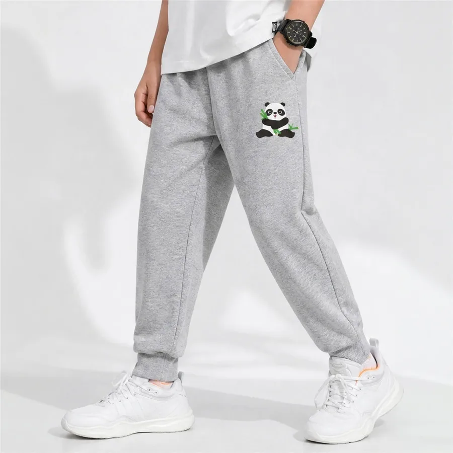 Unique Boys Cute Panda Graphic Sweatpants Soft Cotton Loose‑fit Jogger Pants Outdoor Holiday Gift Trousers For Kids