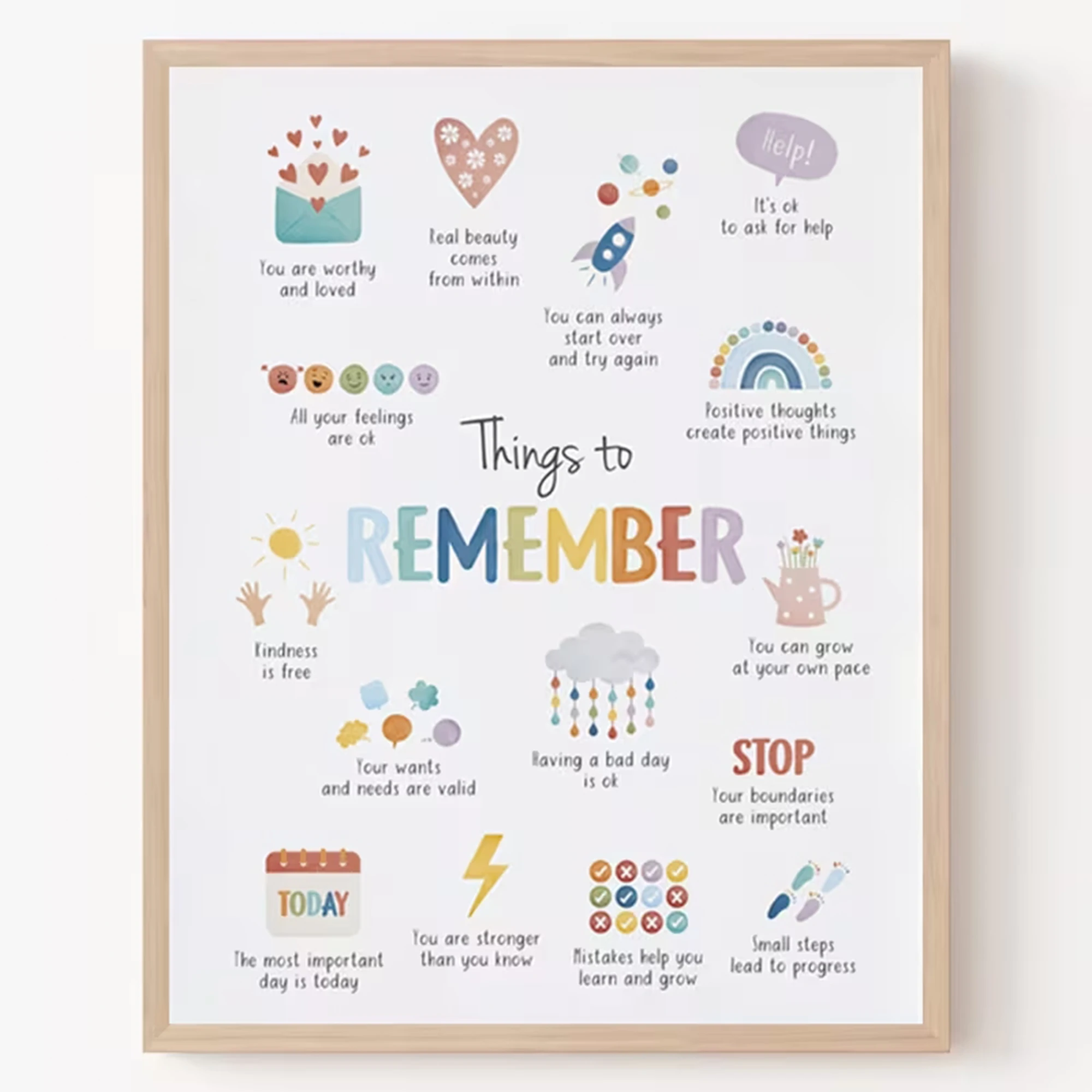 Modern Whimsical Children Self-Care Reminder Wall Art Print Canvas Painting Poster Picture For Living Room,Bedroom Home Decor