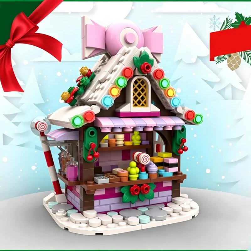 

City Street View Model MOC Building Bricks Christmas Candy Shop Stall Modular Technology Gift Holiday Assemble Children Toy Suit