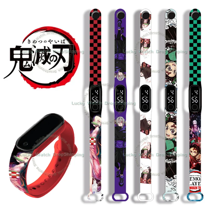 Demon slayer elektronisch horloge spel cartoon digitale elektronische anime figuren led armband kids waterdichte klok