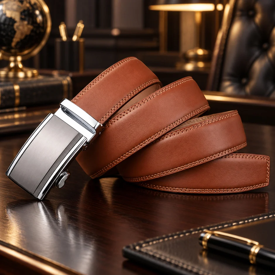 Plyesxale Mens Belts Luxury Genuine Leather Brown Men Belt Automatic Buckle Dress Belts For Men Ceinture Homme Luxe Marque G57
