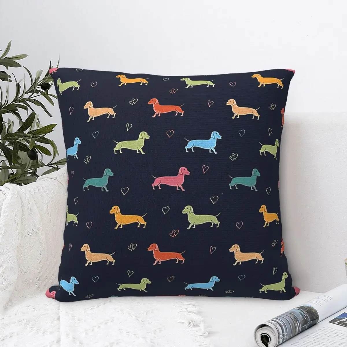 Sausage Dog Square Pillow Cases Dachshund Wiener Doxie Cushion Cover Decorative Throw Pillow Case Cover for Living Room 45*45cm