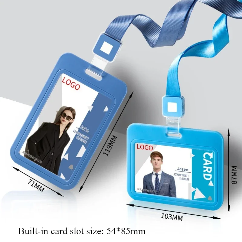 Cards Slots Double-sided Staff Work Card Cover Pass Access Card Holder Name Badge Holder ID Tag Bus Card Sleeve with Lanyard