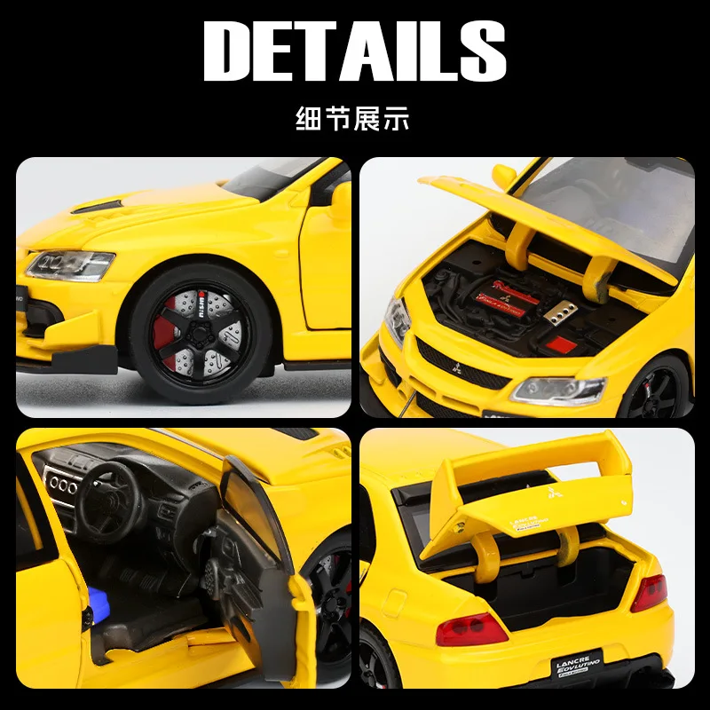 Mitsubishi Lancer Evolution-スポーツカーモデル,金属レーシングカー,ダイキャスト,サウンドライト,子供向けギフト,1:32