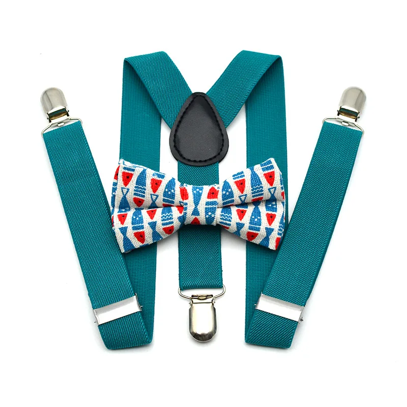 2pcs Children's Suspenders+bow Tie Set 2.5cm printing Trendy Fashion Student Suspenders Wedding Performance Accessories Braces