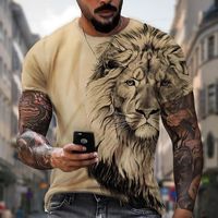 Men's Short Sleeve Tops Oversized Tees Shirt Men Design Clothes Tiger Fighting Animal Beast Fierce Lion/leopard 3D Print T-shirt