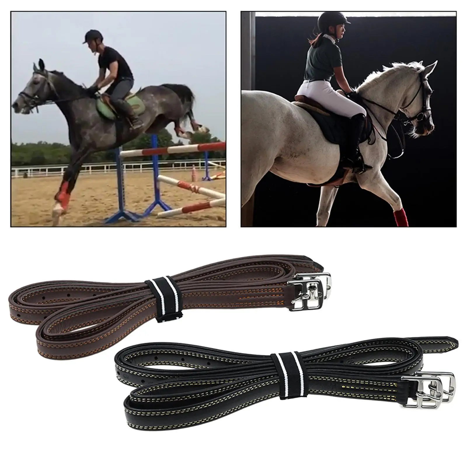 

2 Pieces English Stirrup Leathers with Stainless Steel Buckles, Soft Supplies Adjustable Premium Horse Riding Equipment