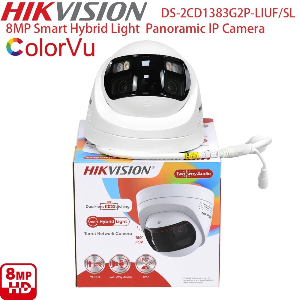 Hikvision DS-2CD1383G2P-LIUF/SL 8 MP 180° Panoramic Smart Hybrid Light Fixed Turret Network Camera  Audio Light Alarm Speaker