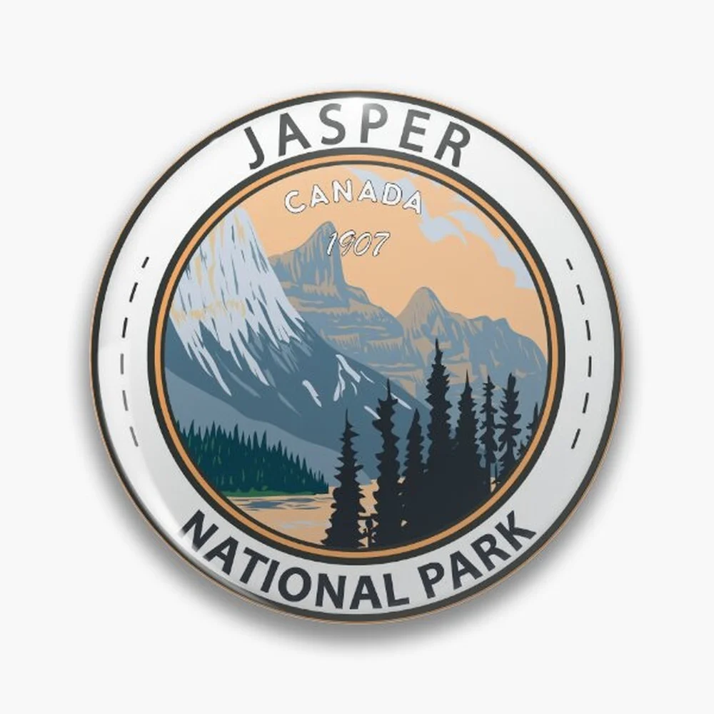 Jasper National Park Canada Vintage Badge Pin Holographic Star Heart Pin Brooches Laminated Button Fashion Accessory