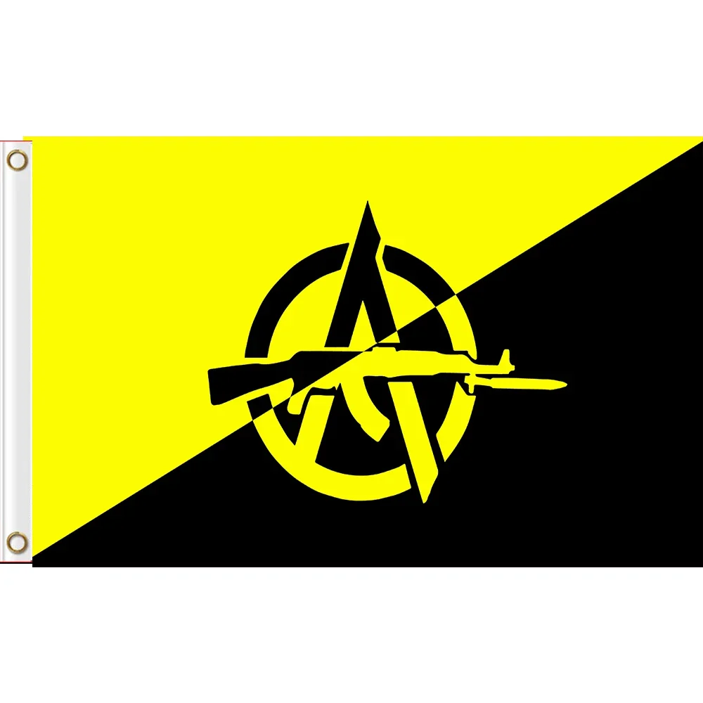 Drapeau Anarchie Personnalisé 3x5FT – Demi-Jaune Demi-Noir – Idéal pour Activités, Loisirs, Festivals, Histoire, Musique, Fêtes, Décoration Intérieure