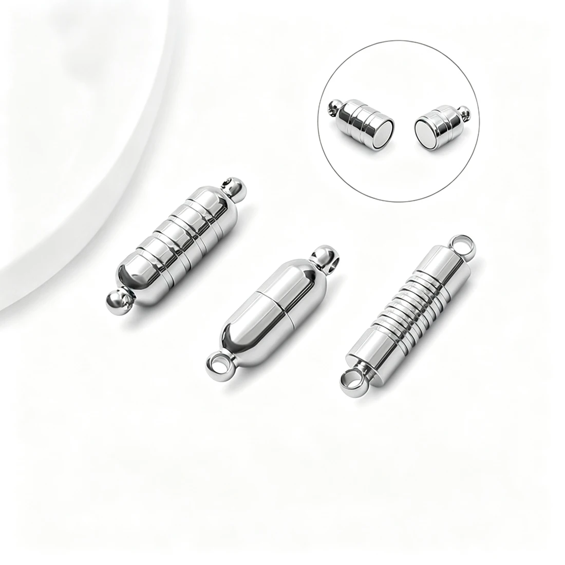 5/10Pcs Stainless Steel Grooved Cylinder Magnetic Clasps With Loops Strong Magnet Connector For Pearl Bracelet Necklace Jewelry