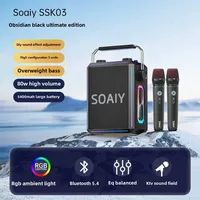 SOAIY Powerful Colorful Light Effect Bluetooth Speaker with 2 Mic Portable Surround Sound Wireless Subwoofer Boombox Karaoke