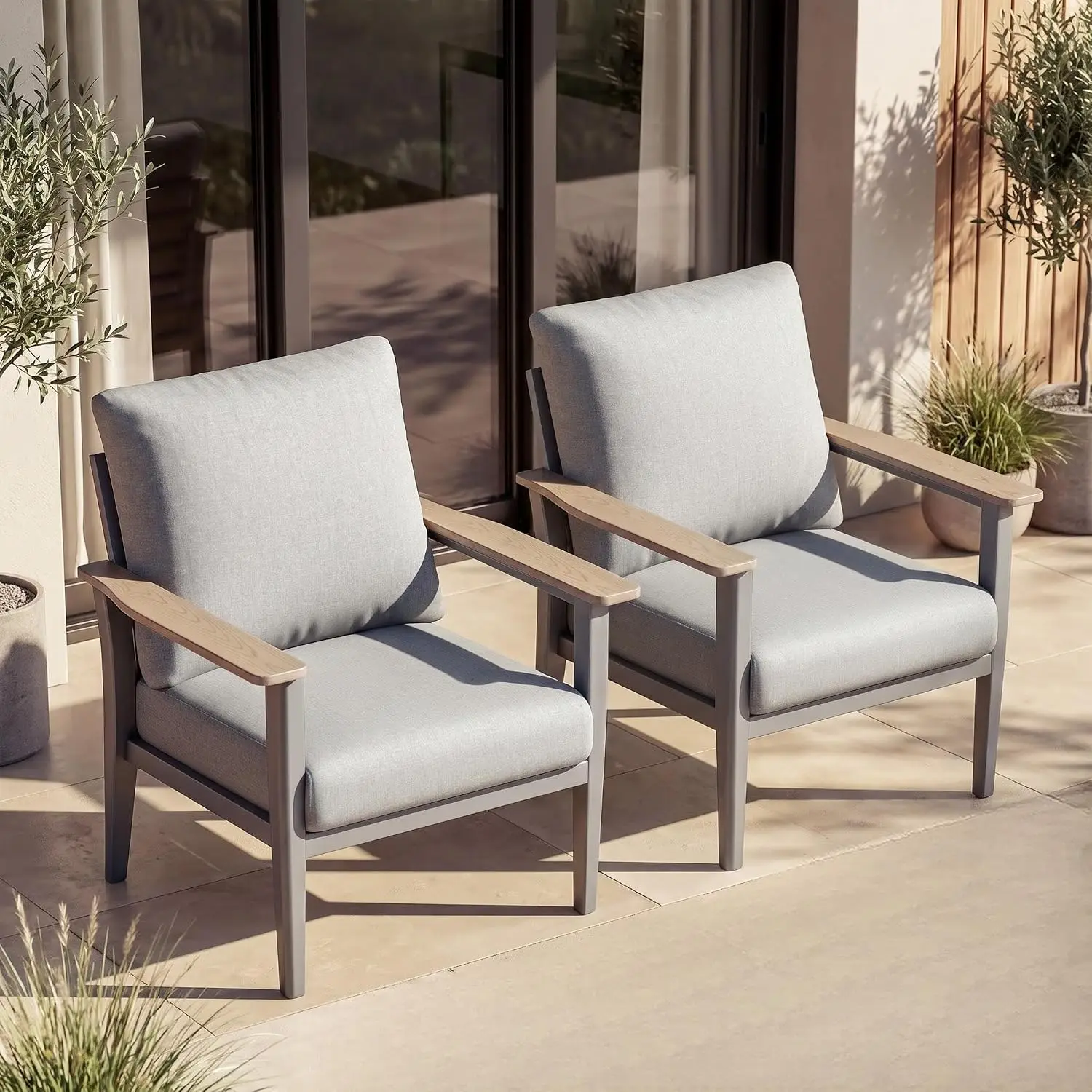 Metal Outdoor Patio Chairs Set of 2, 5.1-Inch Cushions, Grey, Customized