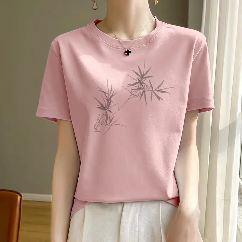 Women Summer Fashion Loose Casual Printing O-neck Cotton Short Sleeve T-Shirt T-Shirt Office Lady All-match Appear Thin Tops